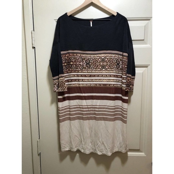 Free People XS Dress Stepping Out Neutral Tunic Shift Scoop Neck OB611688 - Picture 2 of 10